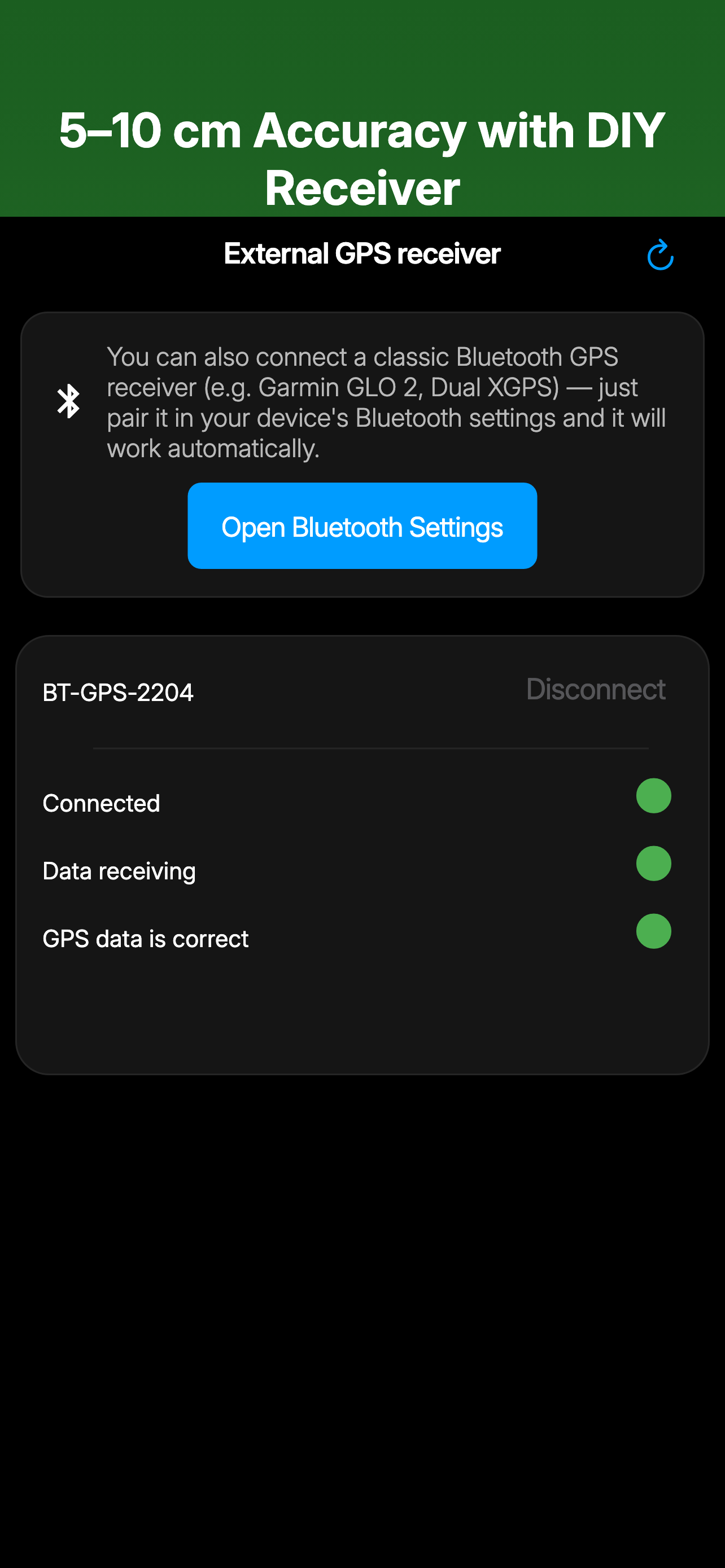 Connecting external receiver via Bluetooth